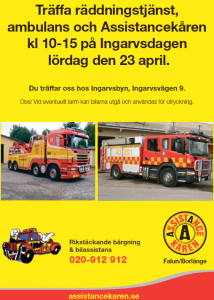 Bild som visar brandbil och bärgningsbil, inför visning på Ingarvsdagen kl 10-15, 23/4-16.